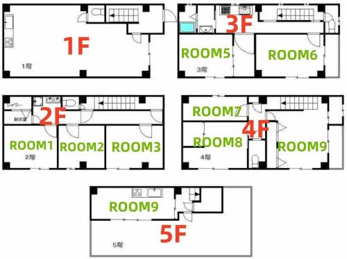 Tennoji Villa | LUCK Accommodates up to 19 people Quiet area in central Osaka Shinsaibashi Kuromon Market Namba are next to each other and transportation in the city and airport is super convenient