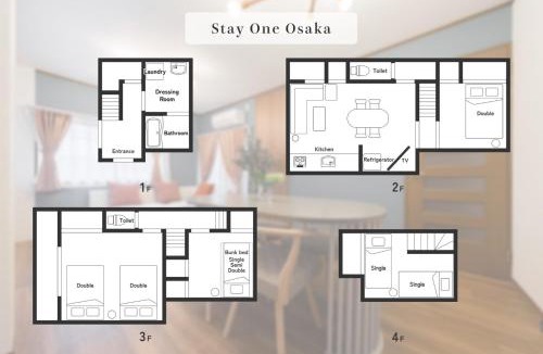 Fukushima Villa | ステイワン SOsaka 大阪駅まで1分 寝室4部屋ベッド7台 最大11名利用