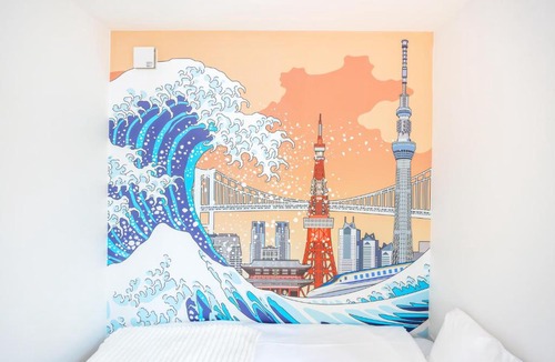 Oshiage Villa | Skywind Heaven Hokusai Ukiyoe Villa, Skytree Rooftop View, 6 Min Walk, 110sqm, 3BR 5 Beds, Free Parking