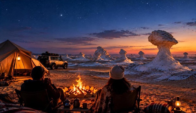 Overnight camping at white desert , white desert safari trip in Hurghada