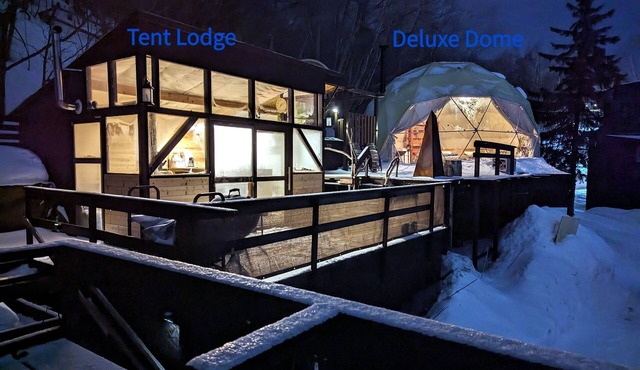 Villa with hotel domes, Jacuzzi spa & barrelsauna on a hill overlooking the city